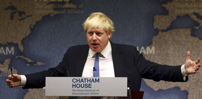 Boris Johnson, durante un discurso en Chatham House, en Londres a principios de diciembre.