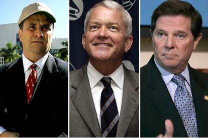 De izquierda a derecha, el <i>lobbysta</i> Jack Abramoff y los republicanos Mark Foley y Tom DeLay.