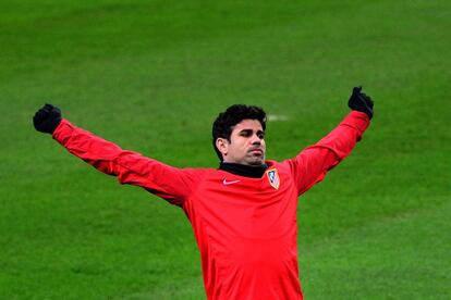 Diego Costa durante el entrenamiento del Atlético de Madrid.