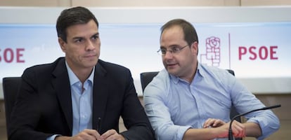 El secretario general del PSOE, Pedro S&aacute;nchez, y el secretario de Organizaci&oacute;n, C&eacute;sar Luna.