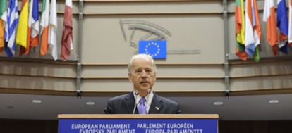 El vicepresidente de Estados Unidos, Joe Biden, durante su discurso en el Parlamento Europeo.