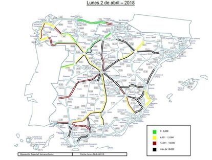El mapa de los atascos de hoy lunes.