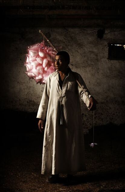 Retrato de un vendedor de algodón de azúcar.