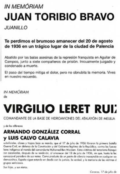 Varios de los recordatorios de republicanos vctimas de la guerra publicados recientemente en EL PA?S.