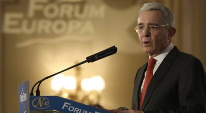 El expresidente de Colombia &Aacute;lvaro Uribe, este mi&eacute;rcoles en Madrid.
