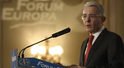 El expresidente de Colombia Álvaro Uribe, este miércoles en Madrid.