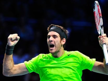 Del Potro grita para celebrar su victoria.