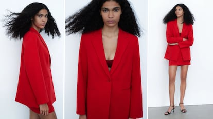 Americana con botones y bolsillos roja para mujer de H&M. Otoño 2023-2024.