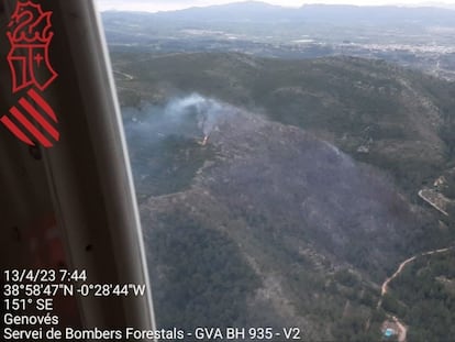 Zona del incendio declarado en Genovés, en una imagen captada por el 112.