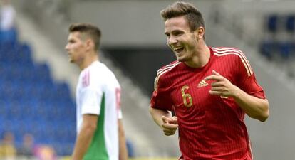 Saúl celebra el gol de la victoria ante Hungría. 