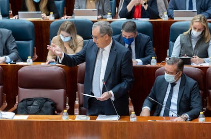 El portavoz del Gobierno regional, Enrique Ossorio, en la Asamblea de Madrid, este jueves.