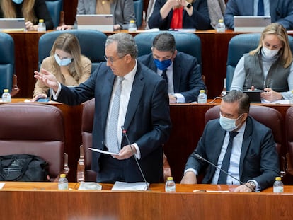 El portavoz del Gobierno regional, Enrique Ossorio, en la Asamblea de Madrid, este jueves.