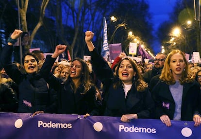 La ministra de Igualdad, Irene Montero en la manifestación del 8-M en Madrid.