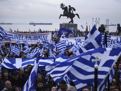 Manifestaci&oacute;n contra el uso del nombre Macedonia por Skopje, el d&iacute;a 21 en Sal&oacute;nica. 