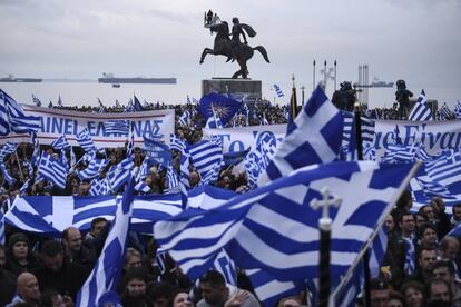 Manifestaci&oacute;n contra el uso del nombre Macedonia por Skopje, el d&iacute;a 21 en Sal&oacute;nica. 