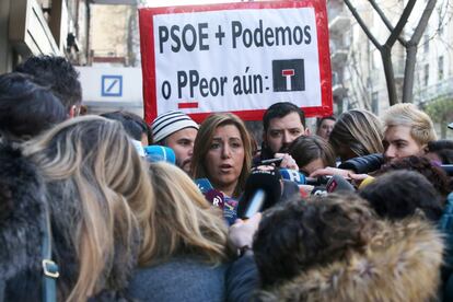 Susana Díaz a su llegada al comité federal del PSOE celebrado en la sede de Ferraz, Madrid.