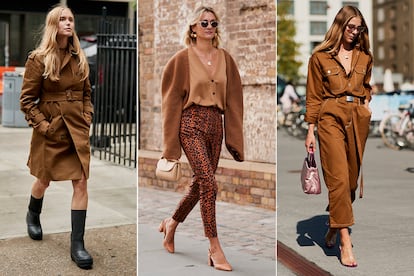 Las reinas del street style apuestan todo al marrón de pies a cabeza.