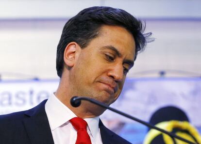 Ed Miliband, líder de los laboristas, en su discurso tras conocer el batacazo electoral.