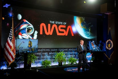 El máximo responsable de la NASA, Bill Nelson, anuncia las nuevas misiones espaciales Davinci y Veritas para estudiar Venus, en la sede de la NASA en Washington, Estados Unidos, el 2 de junio de 2021.