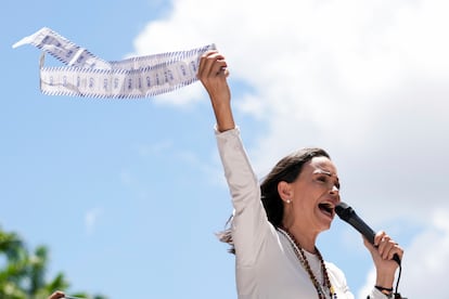 María Corina Machado, durante una protesta contra la reelección de Nicolás Maduro, el 28 de agosto en Caracas.