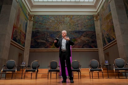 El historiador Timothy Snyder, durante una conferencia que dio en enero en la Universidad de Oslo.