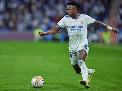 Vinicius, en el partido del Real Madrid contra el Elche en el Bernabéu a finales de enero.