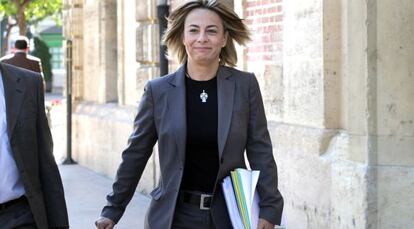 La alcaldesa de Alicante, Sonia Castedo, ante el TSJ de Valencia, donde declar&oacute; el pasado marzo.