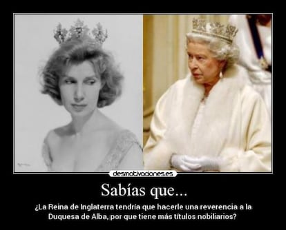 The text reads: “Did you know that the Queen of England had to curtsey before the Duchess of Alba, given that she holds more nobility titles?”