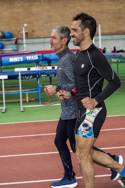 Los dos atletas durante un entrenamiento en el Centro de Alto Rendimiento del Consejo Superior de Deportes, en Madrid.