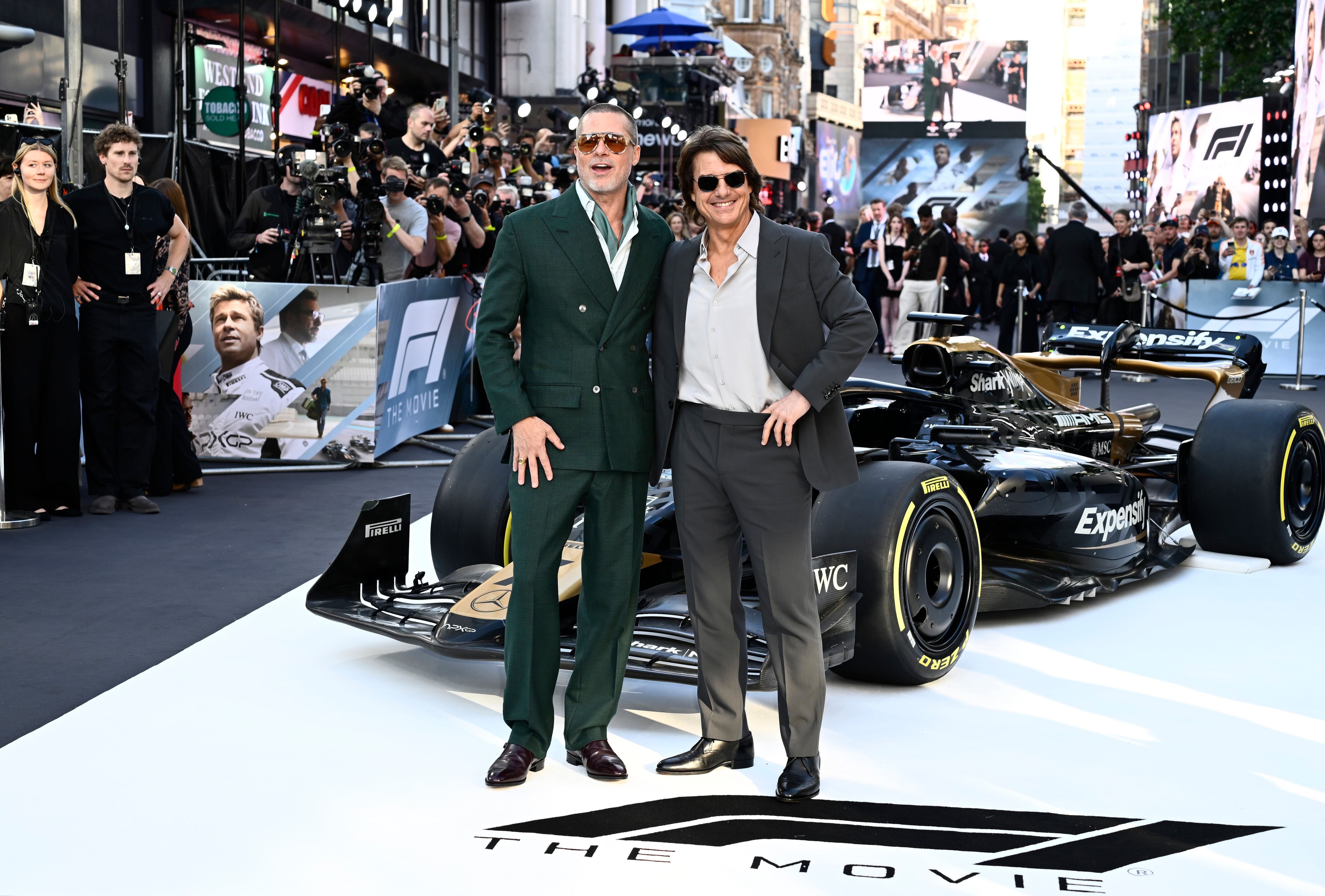 With an established style, Cruise feels more than comfortable in front of the cameras. Here in a gray satin dress next to actor Brad Pitt, at the London premiere of the Formula 1 film.