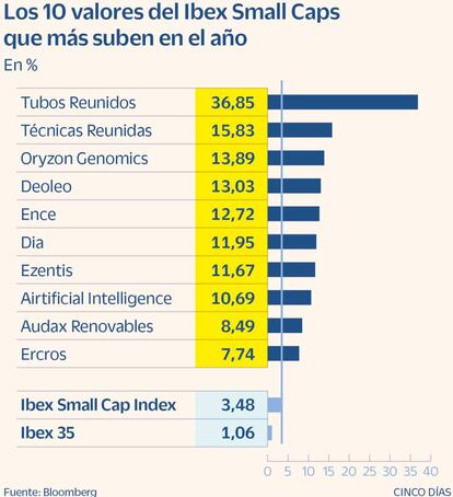 Los 10 valores del Ibex Small Caps que más suben en el año