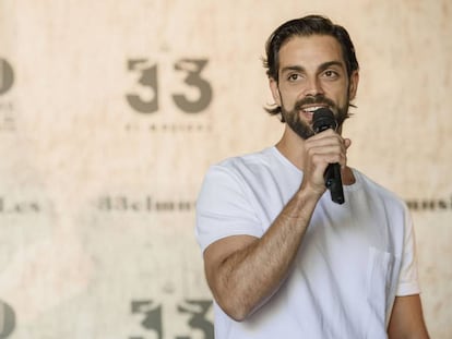 El actor Christian Escuredo, quien dará vida a Jesús, durante la presentación del musical ayer en Espacio 33, el recinto teatral construido en Ifema especialmente para la obra.