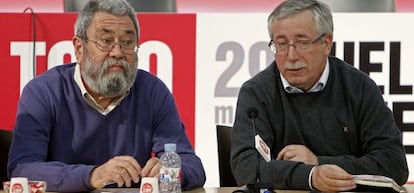 Los secretarios generales de CC OO, Ignacio Fernández Toxo, y de UGT, Cándido Méndez.