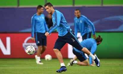 Cristiano Ronaldo en el entrenamiento del Real Madrid.
