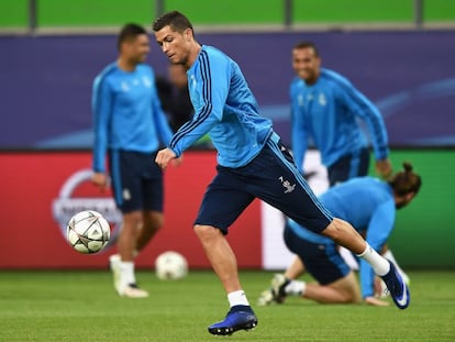Cristiano Ronaldo en el entrenamiento del Real Madrid.
