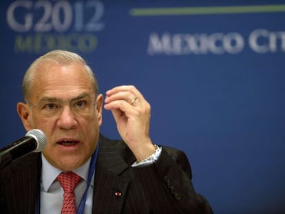 El secretario general de la OCDE, &Aacute;ngel Gurr&iacute;a, tras la reuni&oacute;n del G-20 en M&eacute;xico de este lunes.