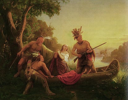 The kidnapping of Jemima Boone by the Shawnee, in a painting by Karl Ferdinand Wimar.