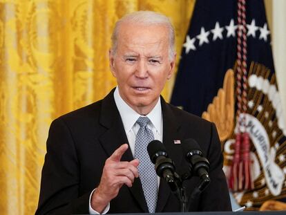 U.S. President Joe Biden delivers remarks during a reception celebrating Nowruz in the East Room at the White House in Washington, U.S., March 20, 2023.
