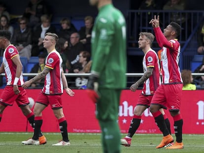 Lozano celebra el segundo gol del Girona en La Cerámica.