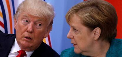 El presidente de EE UU, Donald Trump, y la canciller alemana, Angela Merkel.