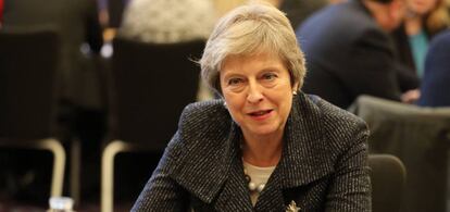 Theresa May, en un acto durante su visita del martes a Irlanda del Norte.