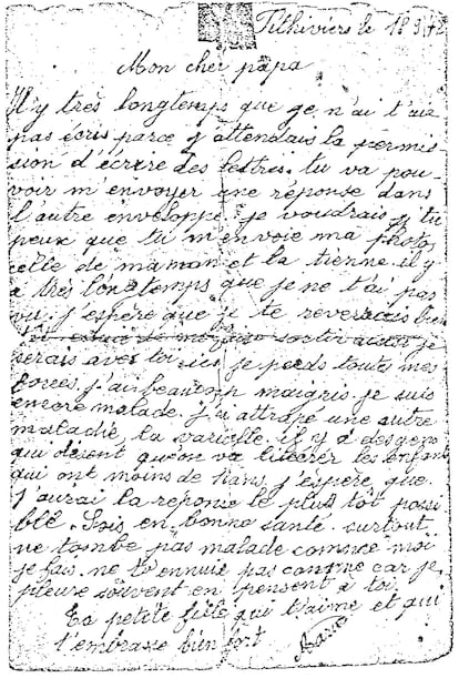 Copia de una de las seis cartas que Serge Jelen conserva de su hermana.