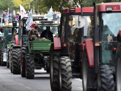 Agricultores franceses en direcci&oacute;n a Marsella en un acto de protesta.