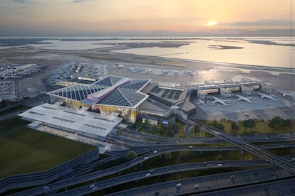 Nueva Terminal 1 del aeropuerto JFK (Nueva York), que se completará en 2030. Ferrovial
