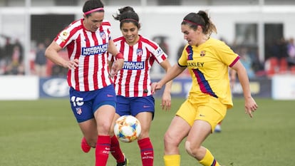 Meseguer (i) y Caldentey, durante el Atlético-Barcelona de Liga de la pasada temporada.