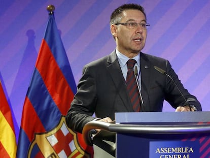 Bartomeu, en la Asamblea de Compromisarios del Barcelona.