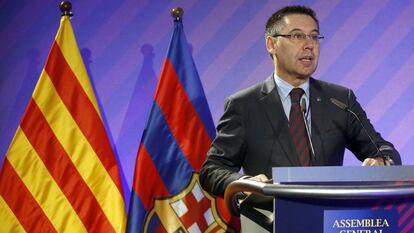 Bartomeu, en la Asamblea de Compromisarios del Barcelona.