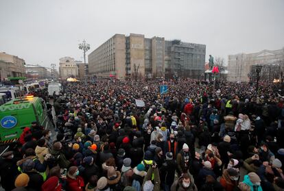 Manifestación en apoyo a Navalni en Moscú, el sábado.