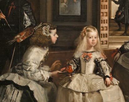 La menina dándole el bucarito a la infanta Margarita en Las Meninas de Velázquez
