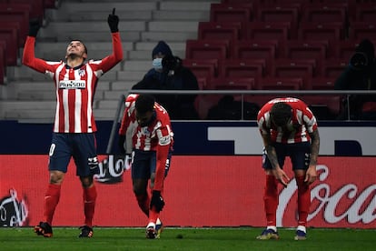 Correa celebra su gol, el primero del Atlético al Sevilla (2-0), en el partido disputado este martes en el Wanda Metropolitano.